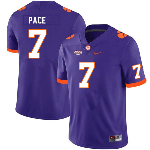 Men #7 Kobe Pace Clemson Tigers College Football Jerseys Sale-Purple